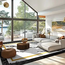 Wilton-tæppe - Avola (sort/hvid/guld)