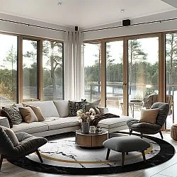 Rundt tæppe - Avola (sort/hvid/guld)