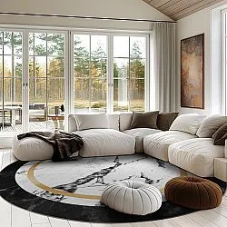 Rundt tæppe - Avola (sort/hvid/guld)