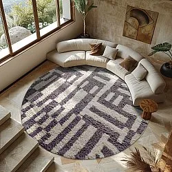 Runde tæpper - Bergamo Natural Cotton Shaggy (grå/hvid)