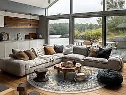 Rundt tæppe - Bohemia (blå/multi)