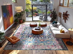 Wilton-tæppe - Bouhjar (blå/rosa/multi)