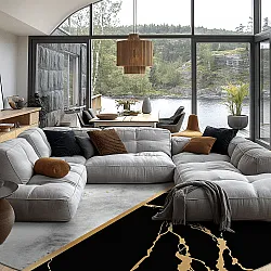 Rundt tæppe - Cassa (grå/sort/guld)