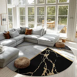 Rundt tæppe - Cassa (grå/sort/guld)