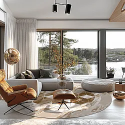 Rundt tæppe - Castello (beige/hvid)