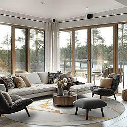 Rundt tæppe - Cesina (stone/hvid/guld)