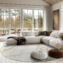 Rundt tæppe - Cesina (stone/hvid/guld)