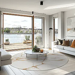 Rundt tæppe - Cesina (stone/hvid/guld)