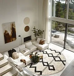 Runde tæpper - Chablis Natural Cotton Shaggy (offwhite/sort)