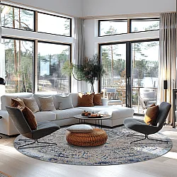 Rundt tæppe - Denizli (blå)