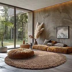 Runde tæpper - Ebba Natural Cotton Shaggy (brun)