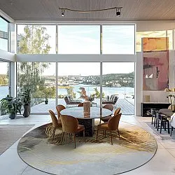 Rundt tæppe - Ekual (blå/grå/guld)