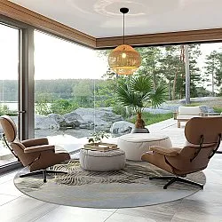 Rundt tæppe - Ekual (blå/grå/guld)