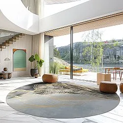 Rundt tæppe - Ekual (blå/grå/guld)