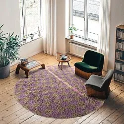 Runde tæpper - Elsey Natural Cotton Shaggy (brun/lilla)