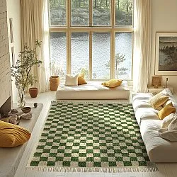 Ryatæpper - Elsey Natural Cotton Shaggy (grøn/beige)