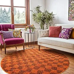 Runde tæpper - Elsey Natural Cotton Shaggy (orange/rød)