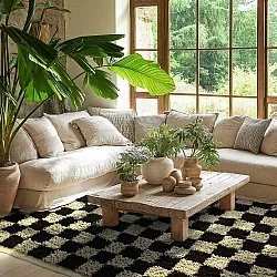 Ryatæpper - Elsey Natural Cotton Shaggy (sort/beige)