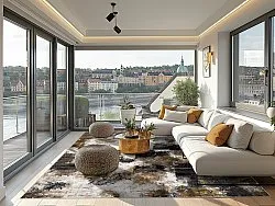 Wilton-tæppe - Flores (sort/brun/hvid)