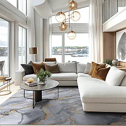 Wilton-tæppe - Genova (grå/hvid/guld)