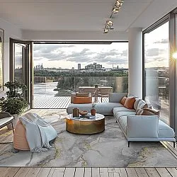 Wilton-tæppe - Genova (grå/hvid/guld)