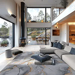 Wilton-tæppe - Genova (grå/hvid/guld)