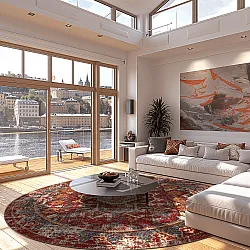 Rundt tæppe - Idri (rød/multi)