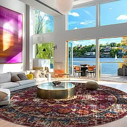 Rundt tæppe - Idri (bordeaux/multi)