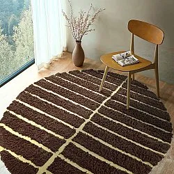 Rundt tæppe - Ikara Natural Cotton Shaggy (brun)