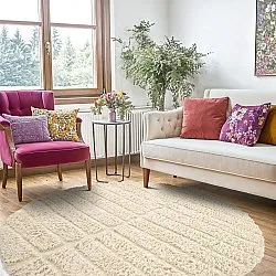 Rundt tæppe - Ikara Natural Cotton Shaggy (fløde)