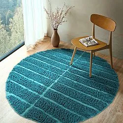 Rundt tæppe - Ikara Natural Cotton Shaggy (turkis)
