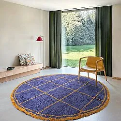 Rundt tæppe - Lana Natural Cotton Shaggy (blå/gul)