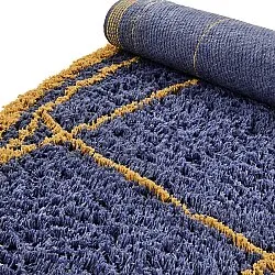 Rundt tæppe - Lana Natural Cotton Shaggy (blå/gul)