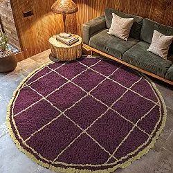 Rundt tæppe - Lana Natural Cotton Shaggy (bordeaux/gul)