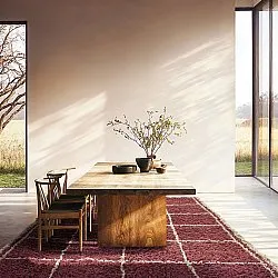 Ryatæpper - Lana Natural Cotton Shaggy (taupe/rød)