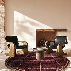 Rundt tæppe - Lana Natural Cotton Shaggy (taupe/rød)