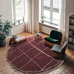 Rundt tæppe - Lana Natural Cotton Shaggy (taupe/rød)