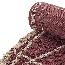 Rundt tæppe - Lana Natural Cotton Shaggy (taupe/rød)