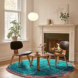 Rundt tæppe - Lana Natural Cotton Shaggy (turkis/pink)