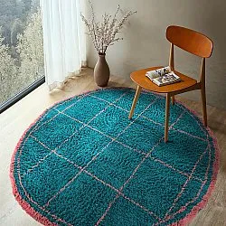 Rundt tæppe - Lana Natural Cotton Shaggy (turkis/pink)