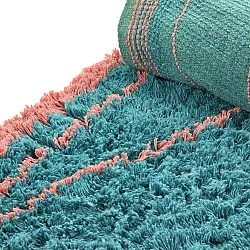 Rundt tæppe - Lana Natural Cotton Shaggy (turkis/pink)