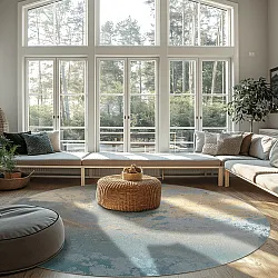 Rundt tæppe - Lesley (blå/grå/turkis)