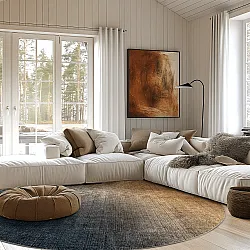 Rundt tæppe - Librilla (brun/blå)