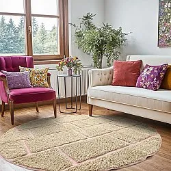 Runde tæpper - Lindley Natural Cotton Shaggy (beige/pink)