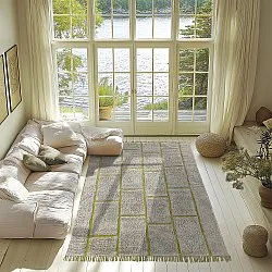 Ryatæpper - Lindley Natural Cotton Shaggy (greige/grøn)