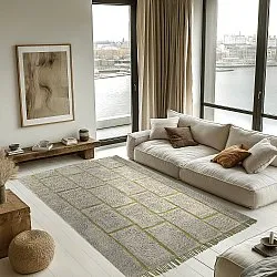 Ryatæpper - Lindley Natural Cotton Shaggy (greige/grøn)