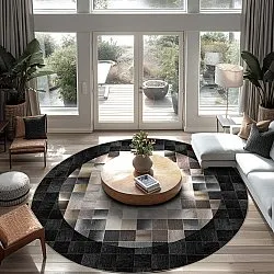 Rundt tæppe - Livada (sort/multi)