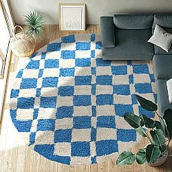 Rundt tæppe - Maranello Natural Cotton Shaggy (blå)