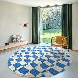 Rundt tæppe - Maranello Natural Cotton Shaggy (blå)