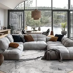 Rundt tæppe - Mermer (grå/hvid)